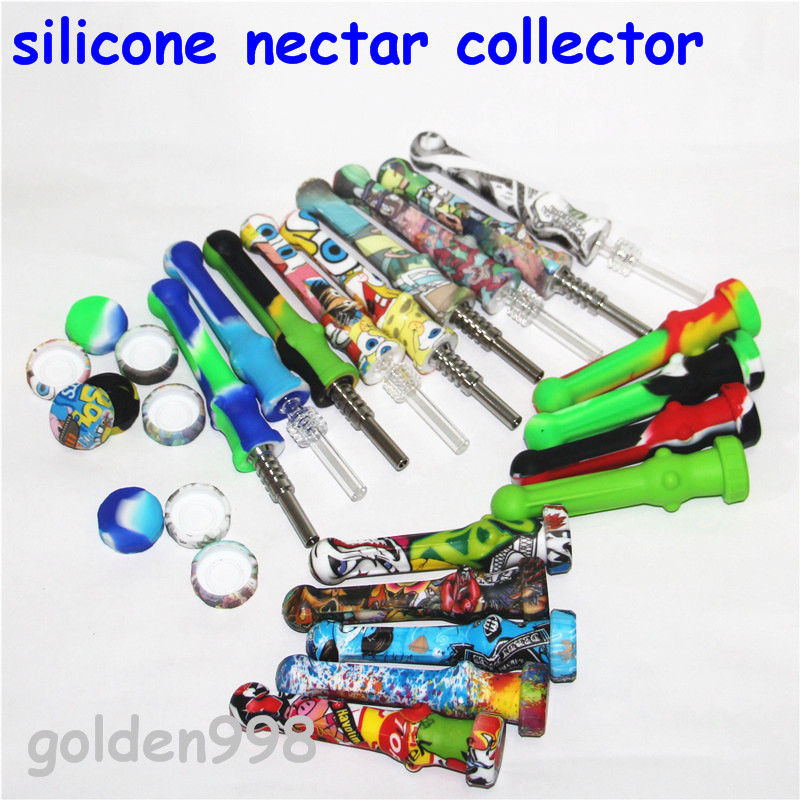 

smoking Concentrate Dab Straw Hookahs Silicone Nectar Collector kits with 14mm Ti Nail nector collectors oil rig glass bongs silicon water pipes rigs