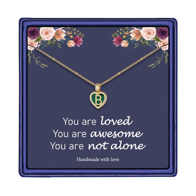 

Chains Sufair Heart Malachite Initial 14k Gold Plated Necklace For Women Green Gemstone Pendant Charms Chain Jewelry Gift, Silver