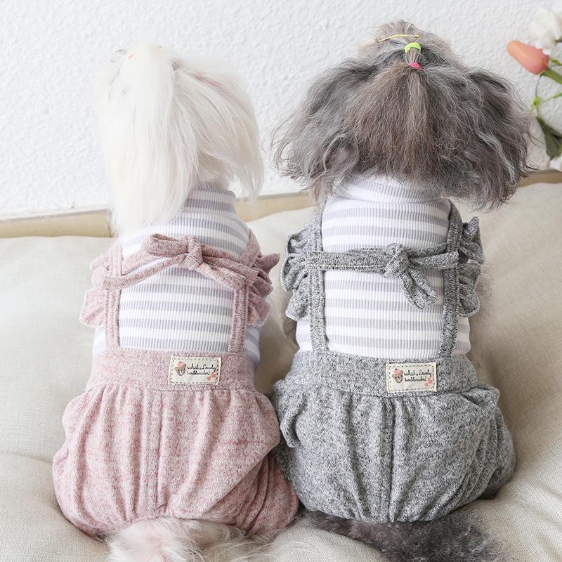 

Dog Clothes Lace Bow Cotton Cat Jumpsuit Jacket Coat PET Clothing For Dogs Winter Products Puppy Chihuahua Apparel, Gray