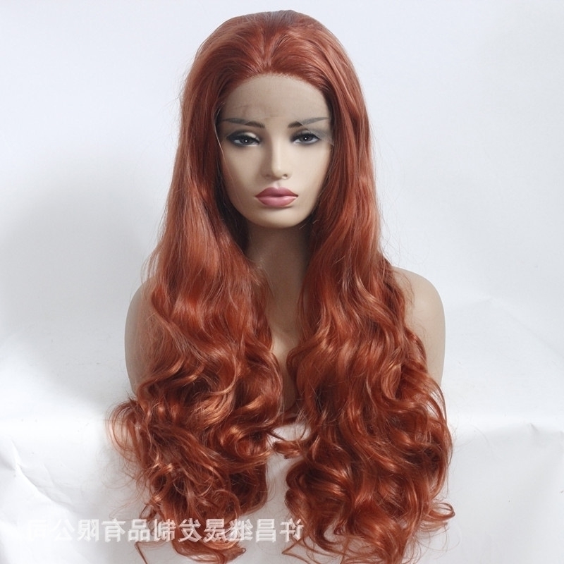 

fashion brown red Wig big wave long curly hair chemical fiber front lace headgear