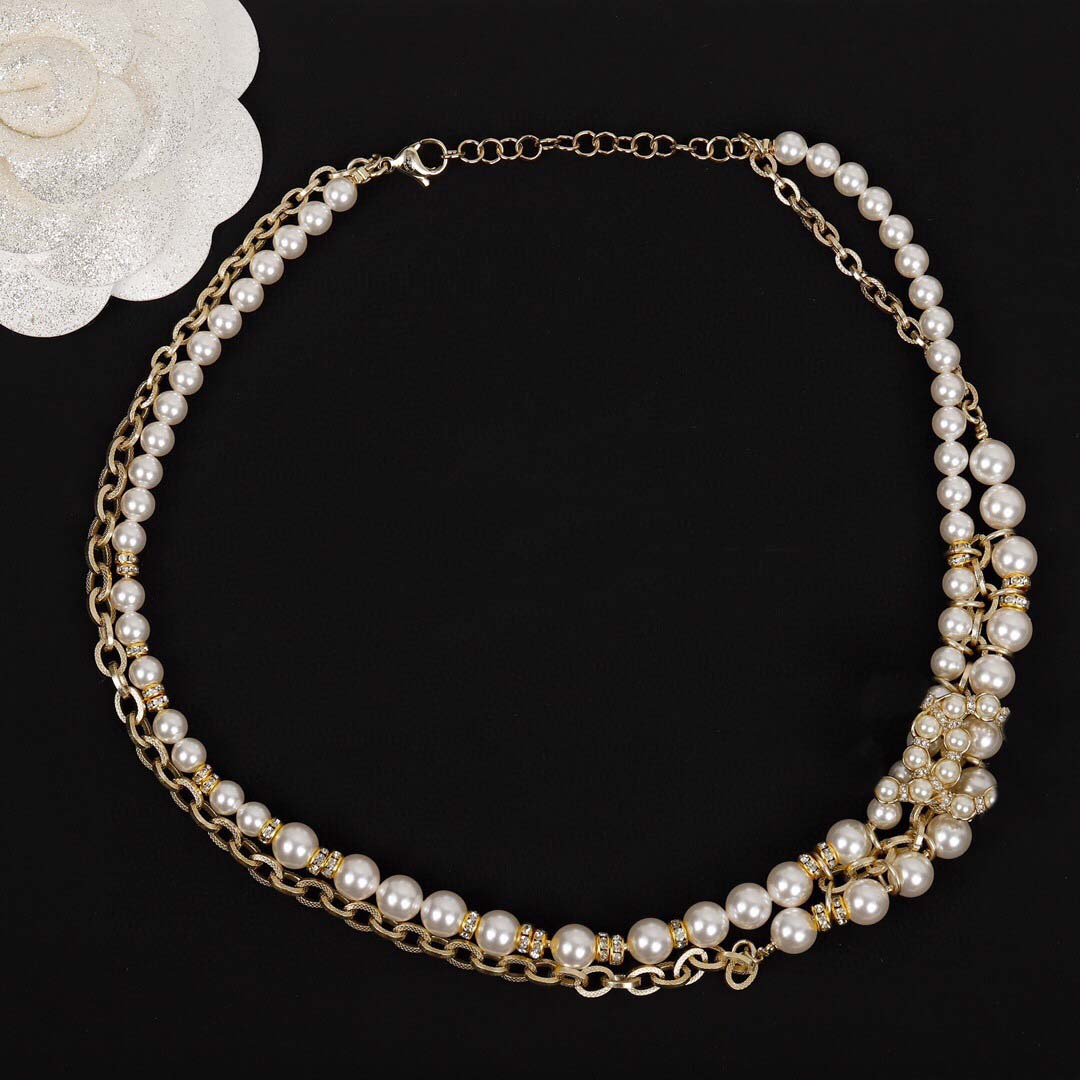 

2021 Top quality choker chain pendant necklace with nature pearl beads in 18k gold plated double layers for women wedding jewelry gift have box stamp PS3038A