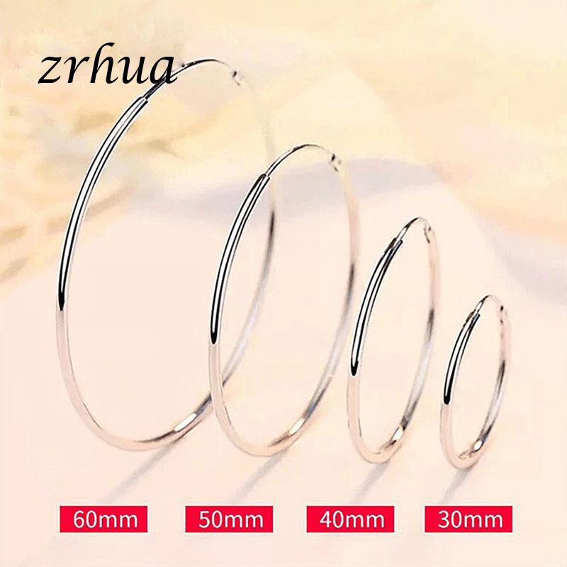 

Hoop & Huggie ZRHUA High Quality 925 Sterling Silver Big Round Earring For Women Girls 5 Size Suitable Party Jewelry Accessories