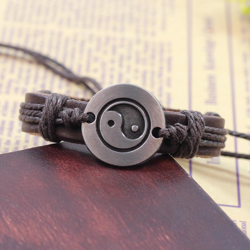 

Charm Bracelets Korean Jewelry Tai Chi Leather Bracelet Personality Alloy Adjustable Men's Retro Gift, Golden;silver