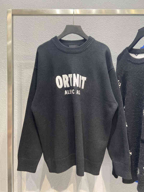 

Men's Hoodies & Sweatshirts Correct version of Paris B fortress night letter men's and women's knitted pullover wool sweater UCDZ, Black