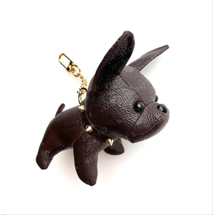 

2022 Keychain Bulldog Key Chain brown flower leather men women handbags Bags Luggage Accessories Lovers Car Pendant 7 Colors with box 12x13x, Silver
