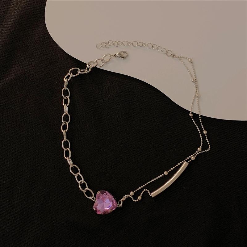 

Pendant Necklaces Stainless Steel Zircon Love Necklace Simple Retro Pink Peach Heart Heart-Shaped Ring For Women Girls Fashion Jewelry