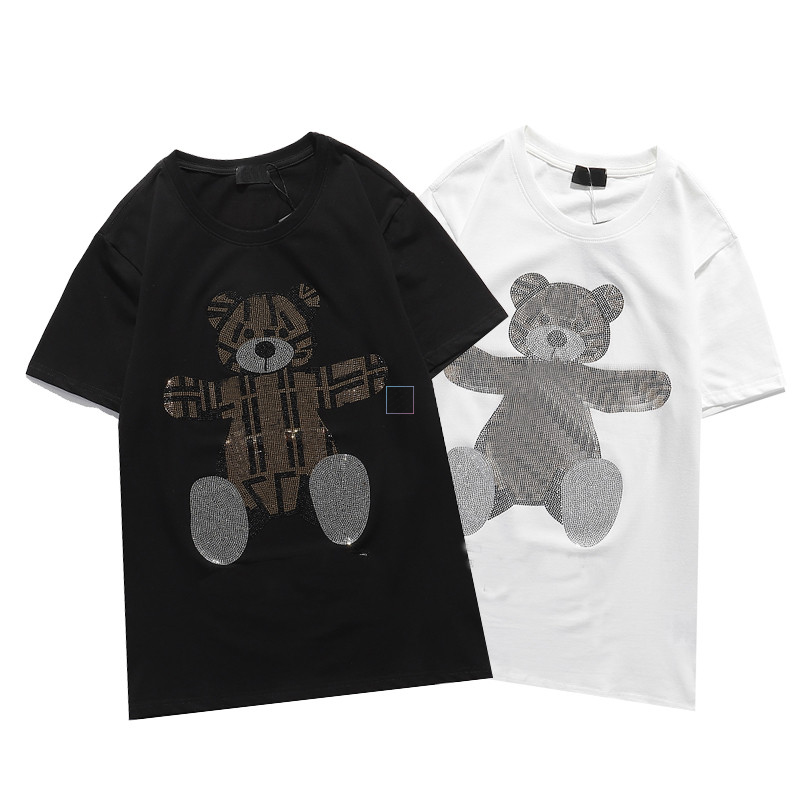 

Unisex T Shirts Women Mens Shirts Early Spring Mens T-shirt Casual Tee Women Fashion Top Tees Short Sleeve Bear Printed Mens Clothing 110, White;black