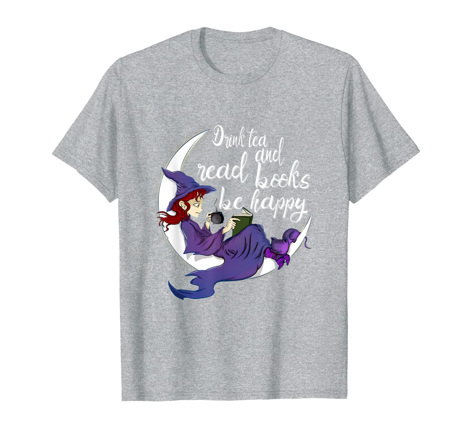 

drink tea read books be happy pretty witch t-shirt, White;black