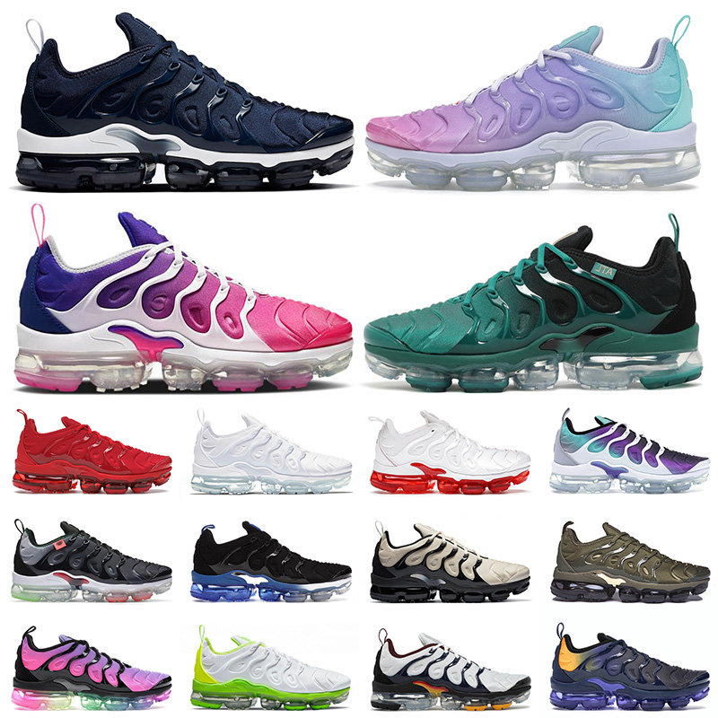 

2021 Arrival Tn Plus Running Sports Shoes Pastel Mens Womens Atlanta Pink Purple Gradient Metallic Gold Air Vapor Airmax Max Tra, White;red