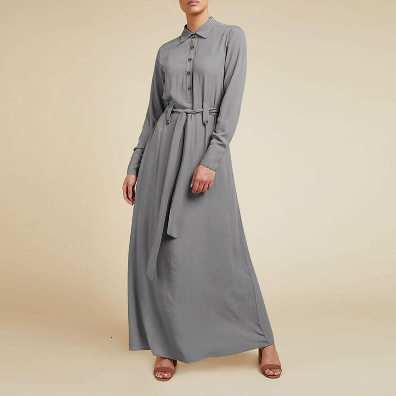 

Women's Blouses & Shirts Kaftan Tunics Maxi Long Shirt Dress Turkey Abaya Hijab ZANZEA Womens Retro Muslim Casual Solid Swing Isla, Gray