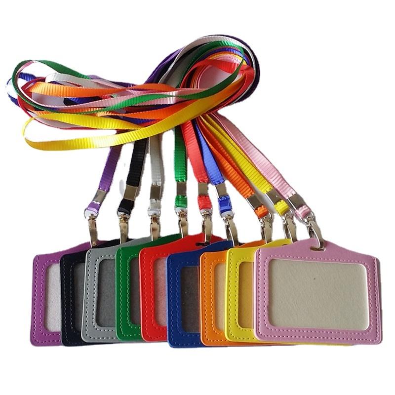 

Card Holders 1pc PU ID Name Tag Work Holder With Neck Strap Lanyard For Company Employees Staff Workers Badge Pass Bus Cover, Random