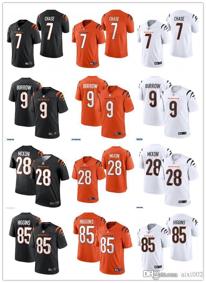 

Mens Womens Youth Cincinnati Bengals 9 Joe Burrow 7 Ja'Marr Chase 28 Joe Mixon 85 Tee Higgins orange Custom Football Jersey, Black;red