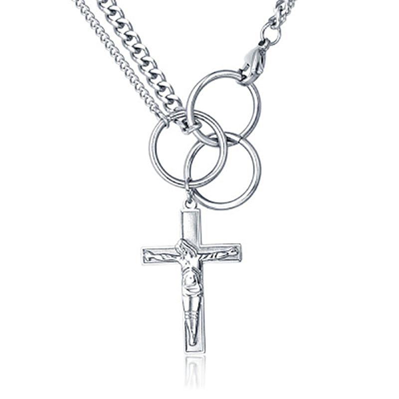 

Pendant Necklaces Trendy Stainless Steel Cross Necklace Double Layer Chain Unisex Fashion Jewelry Accessories