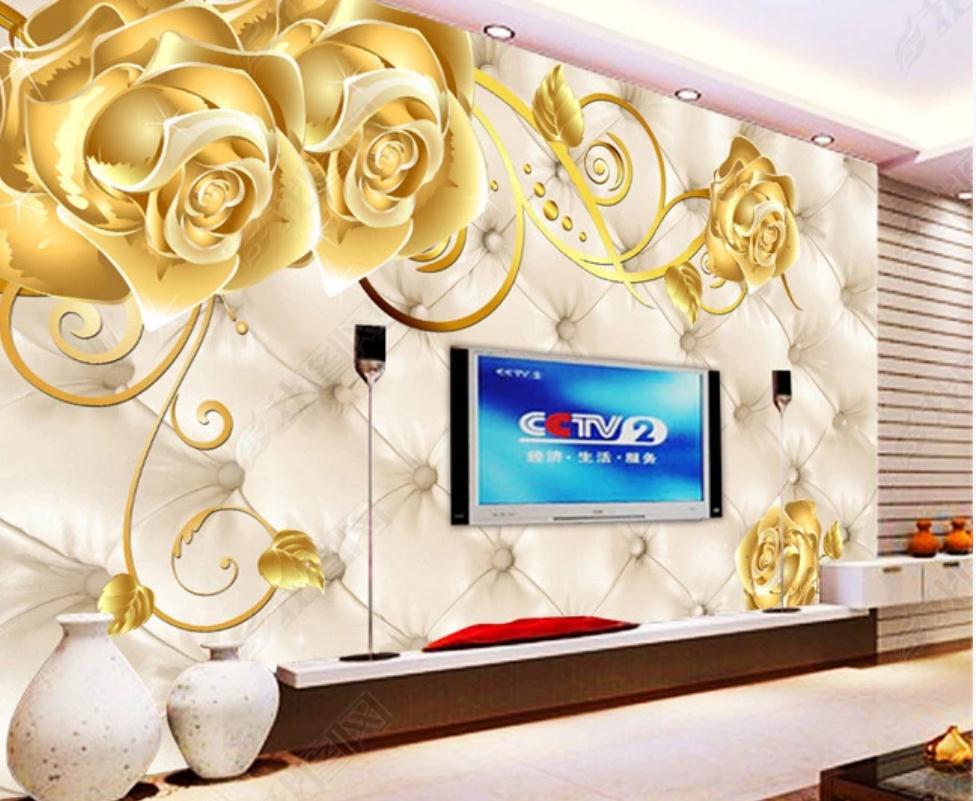 

Golden flower wallpapers soft pack 3D background wall modern wallpaper for living room, Gold