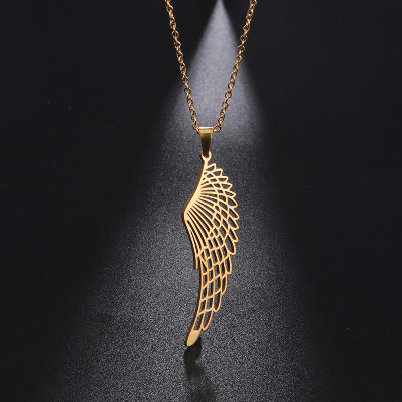 

Pendant Necklaces Cazador Hollow Fashion Wing Of Angel Geometric Stainless Steel Gold Color Charm For Women Jewelry