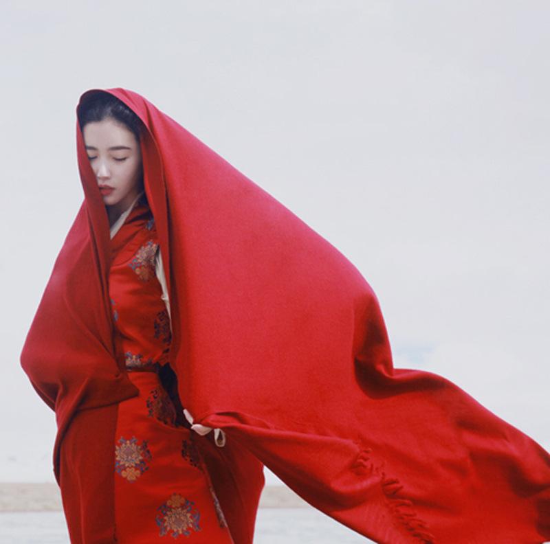 

Scarves VOHIO Red Women Scarf 250cm Length Foulard National Wind Chinese Oversized Baotoul Femme Air Conditioner Shawl