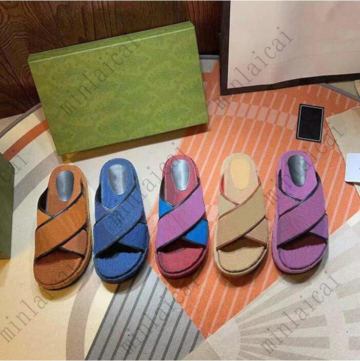 

2021SS Multicolor Platform Sandal Canvas Slippers Multi Color Logo Print Vintage Sandals Womens Designer Slipper Ladies Luxurys Brand Slide Summer Flip Flop, No shoes