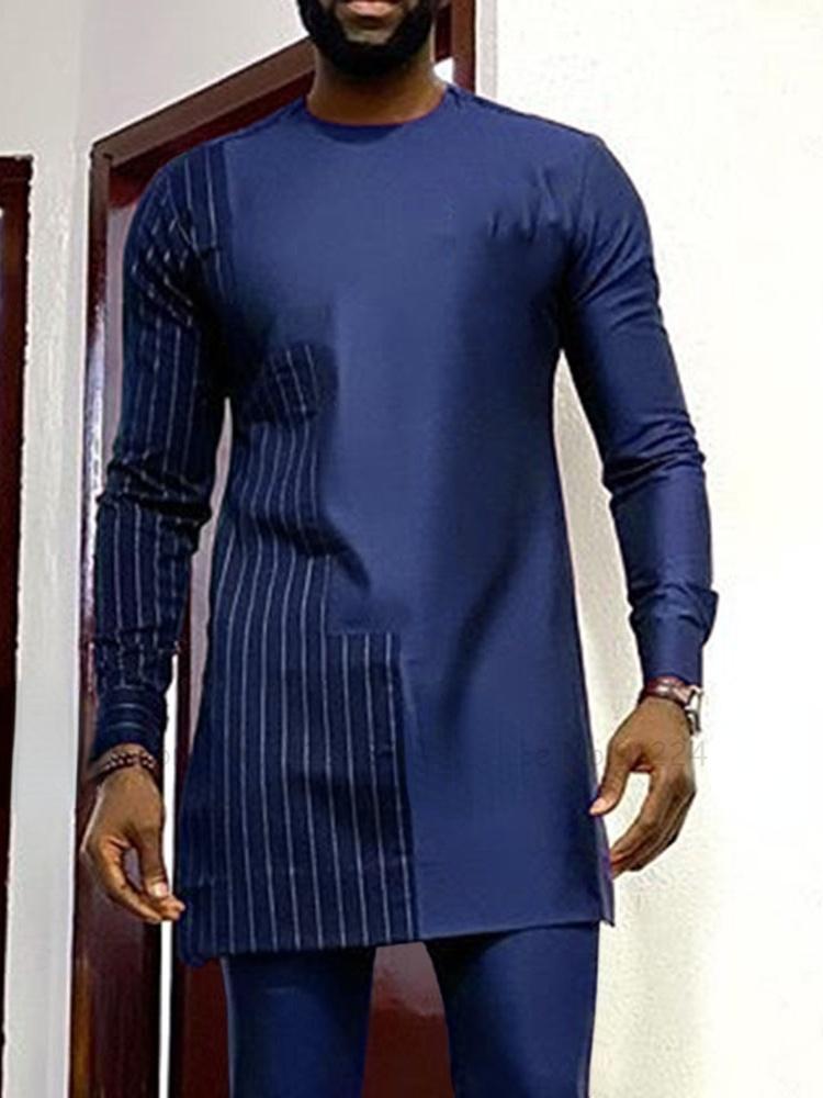 

Ethnic Clothing Muslim Fashion Men Stripe Long Sleeve T-shirt Male Caftan Traditional Casual Bazin Dashiki Tops Blouse Clothes Plus Size