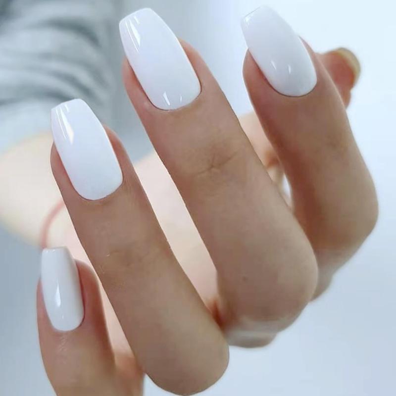 

False Nails 24Pcs Shiny White Ballerina Coffin Artificial Short Fake For Designs Full Cover Finger Tips Manicure Tool, P389x