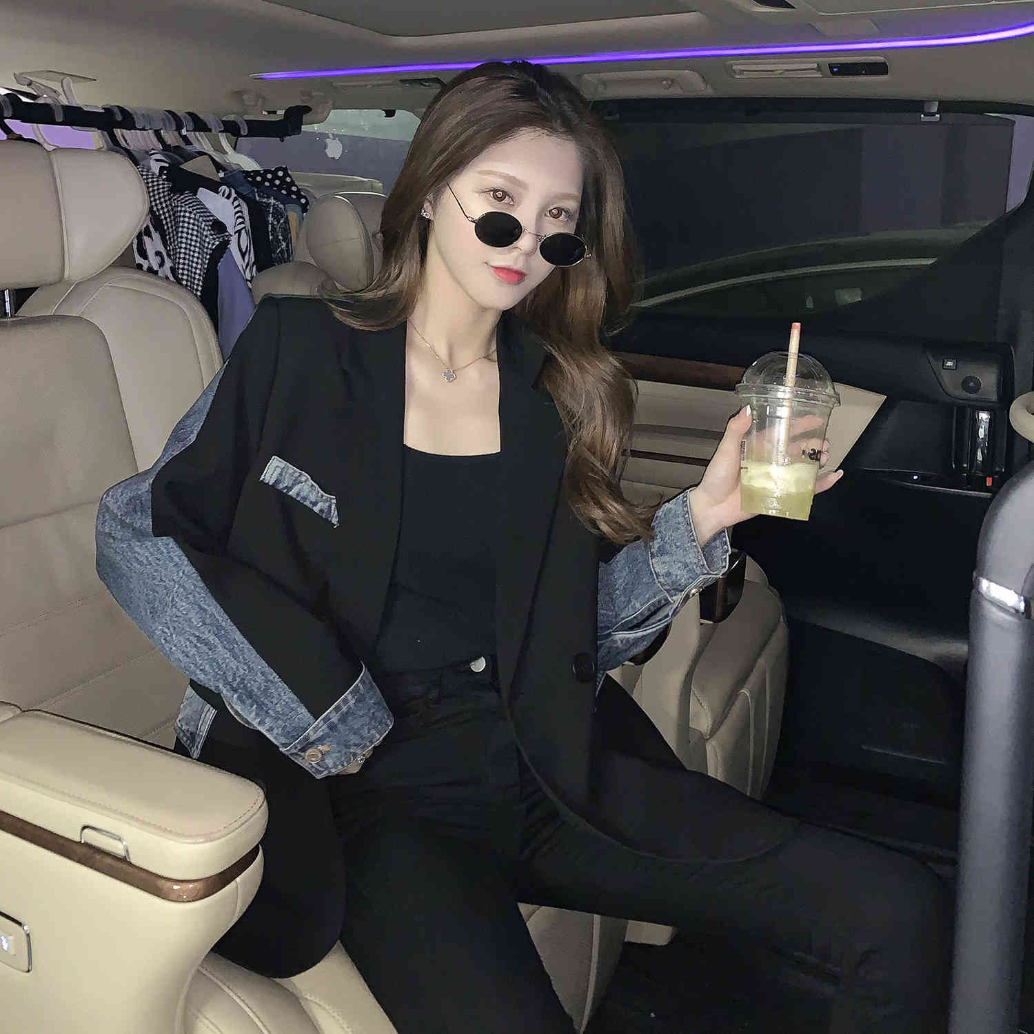 

Women's Suits & Blazers Spring and autumn, design of stitching in retro jeans, touchy-sensitive, red, small, loose women's attire, medium length, temperament, C924, 1# shoe box