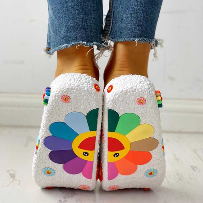 Slippers Beach 3D Smiling Sunflower Platform Sandals Women Casual Flats Flip Flops Outside Summer Home Bath Indoor Shoes