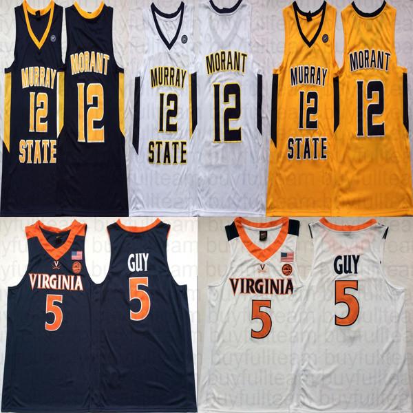 

12 Ja Morant Navy Yellow White Murray State Racers NCAA 5 Kyle Guy Virginia Cavalier College Basketball Jerseys