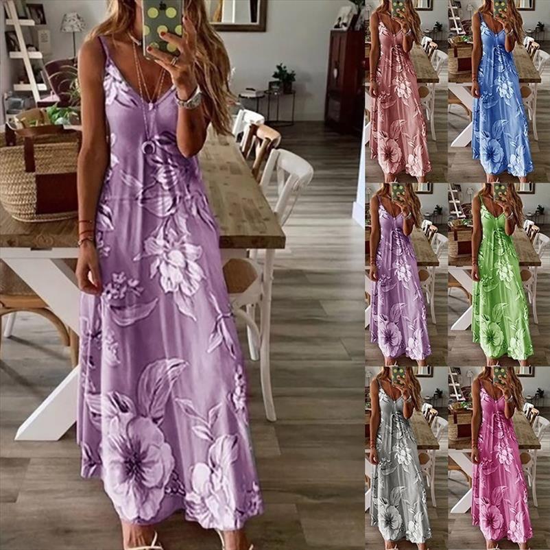 

spaghetti strap sleeveless blue womens dress pink flower print tunic summer natural casual beach long dresses female plus size 5xl, Black;gray