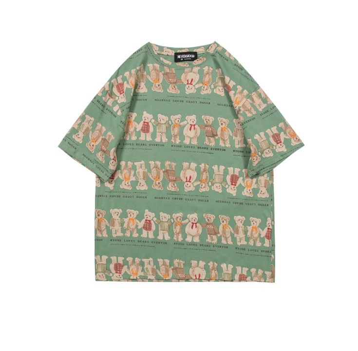 

Men's T-Shirts Bear Print T Shirt Summer O-Neck Oversize Loose Men Clothing Oversized 90s Tee Top XXCY
