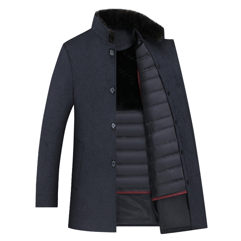 

Men's Suits & Blazers Wool Coat Thick Detachable Duck Down Liner Woolen s Winter Warm s Trench Long Overcoat England Style FMPQ, Navy blue
