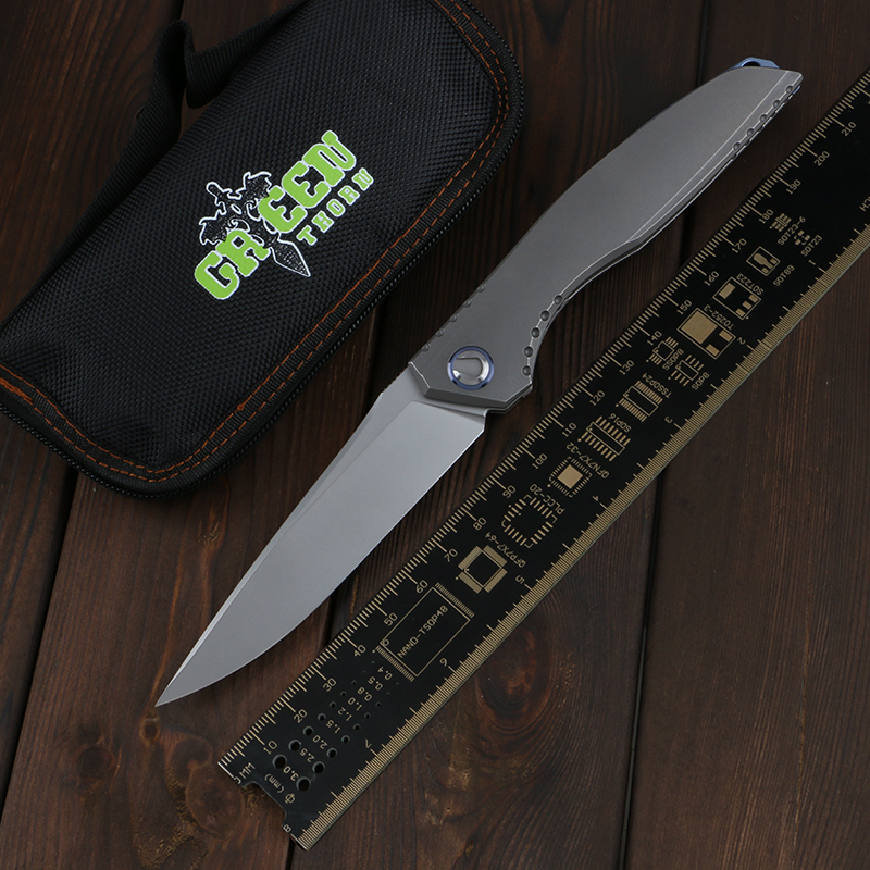 

Green thorn, Lee folding knife D2 blade, TC4 Titanium 3D handle camping outdoor fruit knife EDC tool