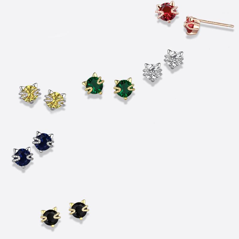 

Sterling Silver Pin Cute Cat Earrings Temperament Simple Sweet Style Six Colors To Choose From Stud, Golden;silver