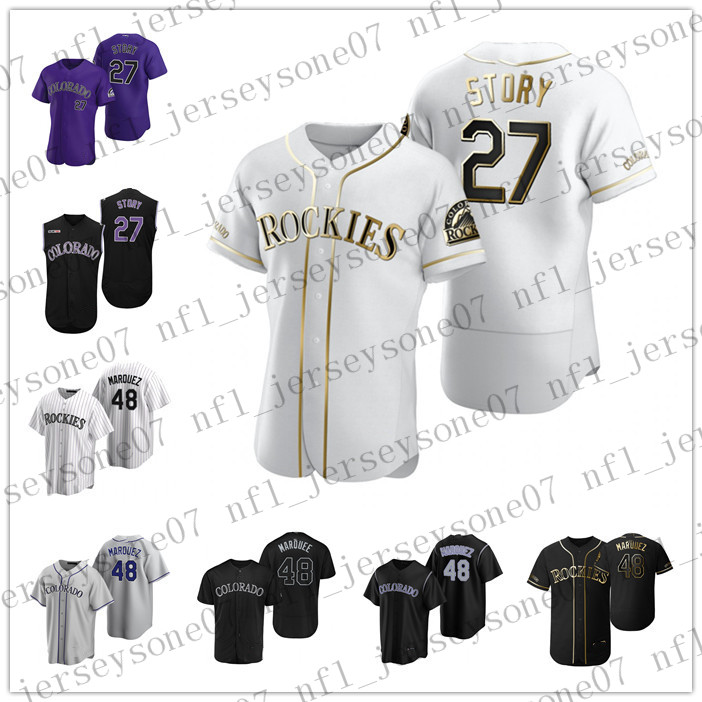 

Custom Colorado men women youth Rockies 27 Trevor Story 48 German Marquez white gray purple Authentic 2020 Home Jersey, Black