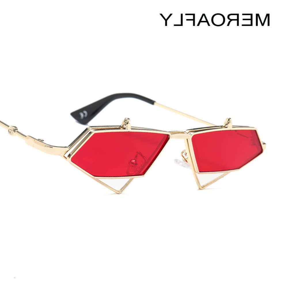 

sunglasses MEROAFLY Flip Up Steampunk Sunglasses Men Vintage Clear Red Blue Gold Metal Frame Triangle Sun glasses For Women UV400 Summer, Black
