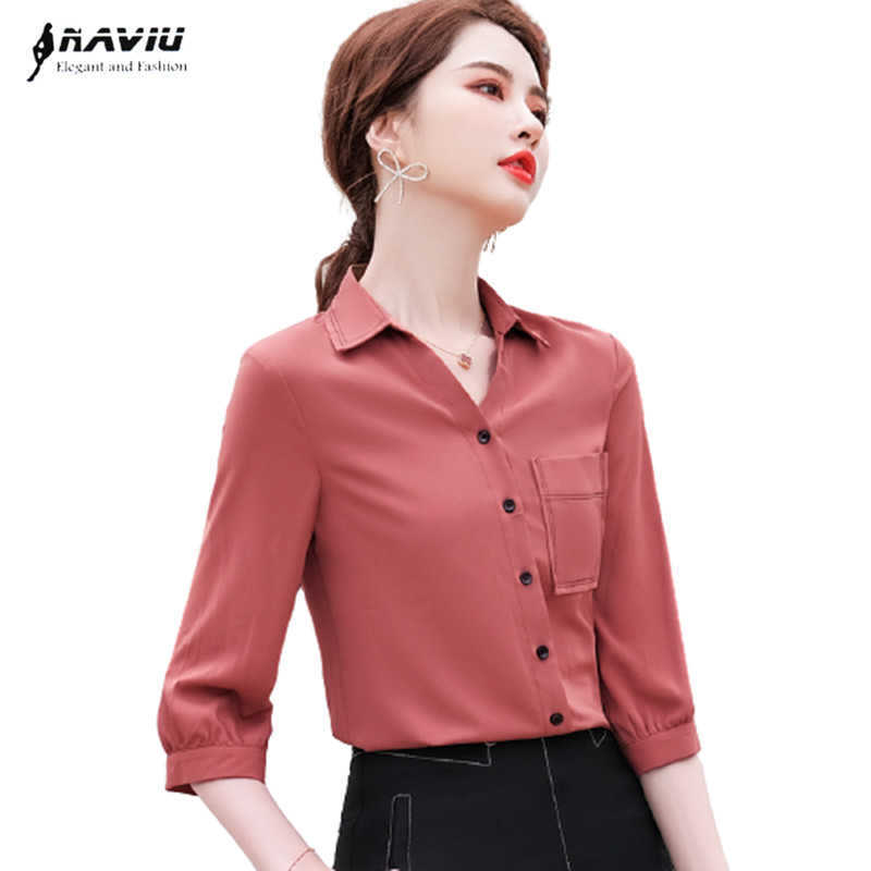 

Half Sleeve Women Professional Spring Summer Temperament Fashion Chiffon Blouses Office Ladies Work Tops 210604, White