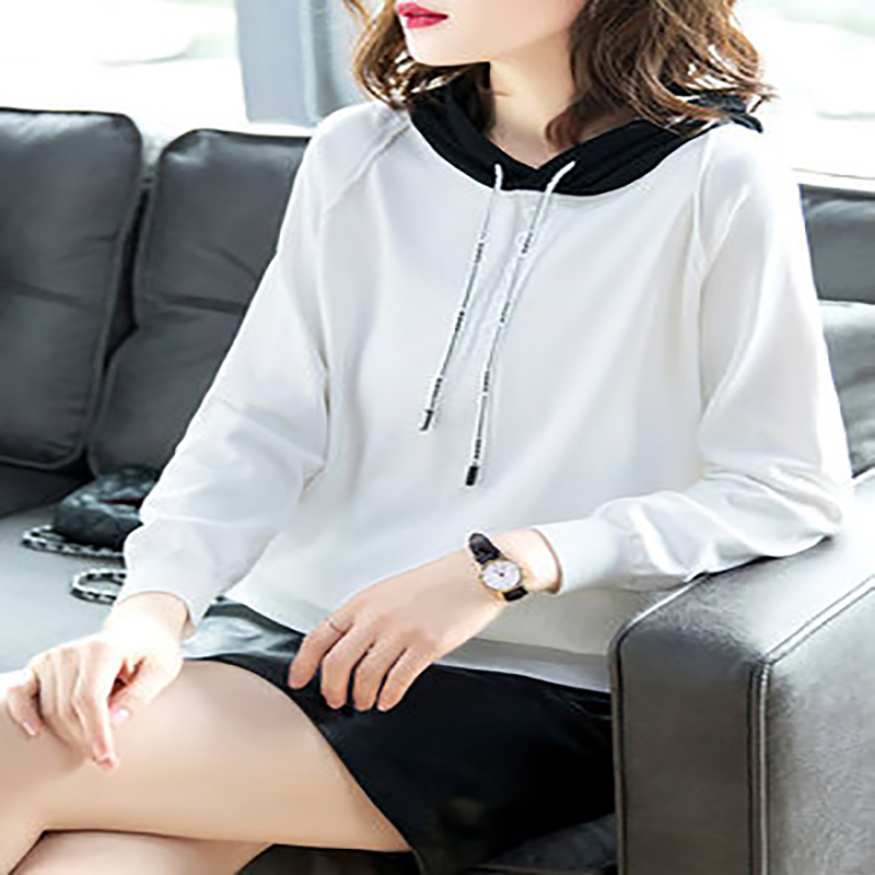 

Paris Girl Autumn Winter Women Sweatshirt Glitter Stone Knitting Hoodies Short Style Jumper 2 Colors 210524, Beige