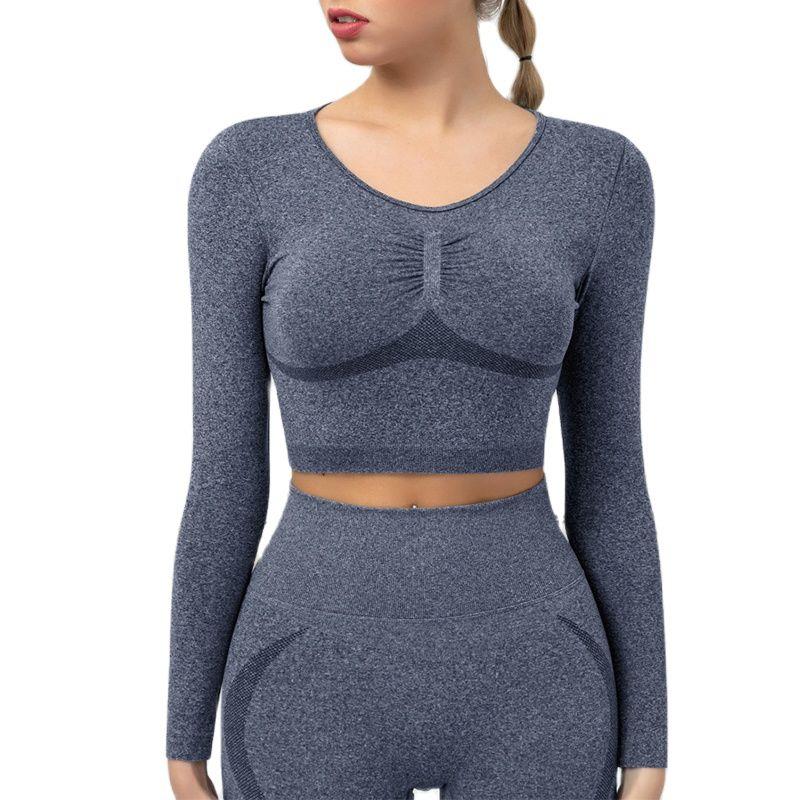 

Yoga Outfit Women Shirt Long-Sleeved Seamless Crop Top Gym Clothing Fitness Running Quick Dry Solid Workout Sportswear Shir
