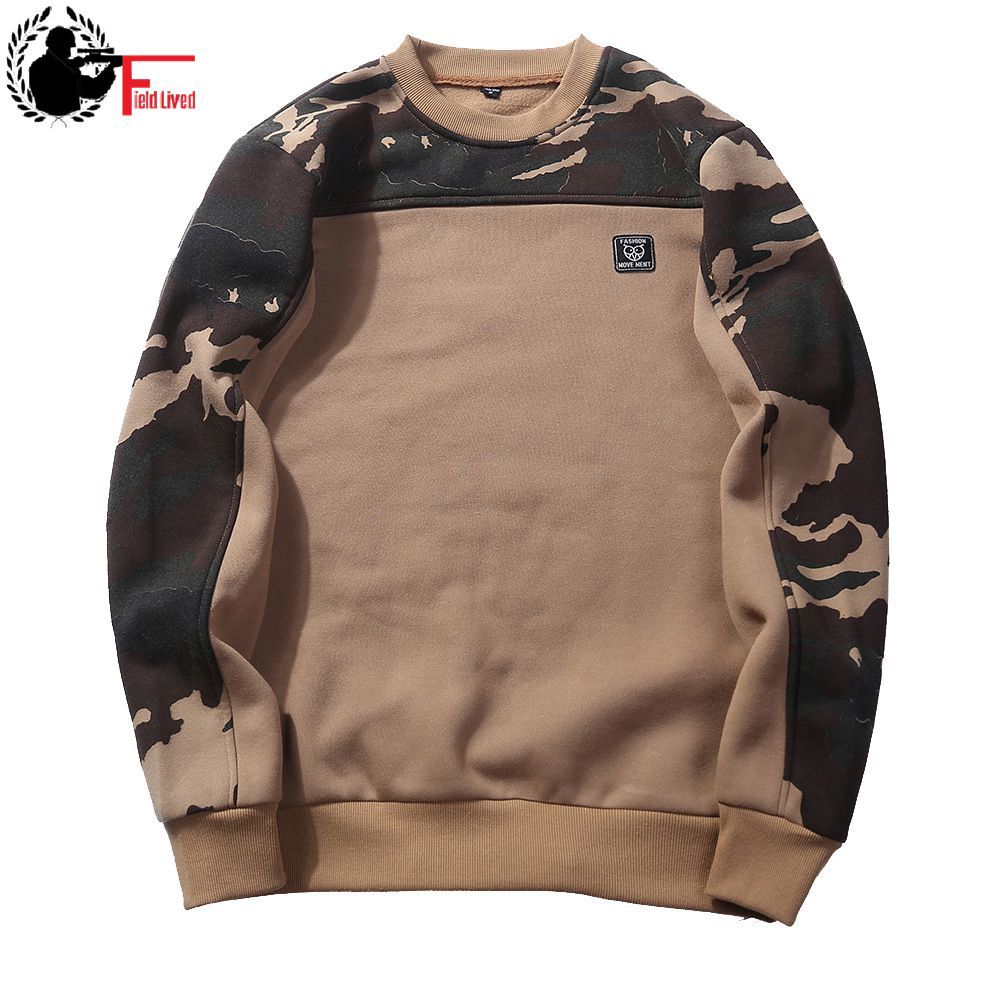 

EU Size Patchwork Pullover Camouflage Sweatshirts Men Crewneck Slim Fit Knitting Mens Camo Splice Hoodies Sweat Shirt Male 210518, Khaki