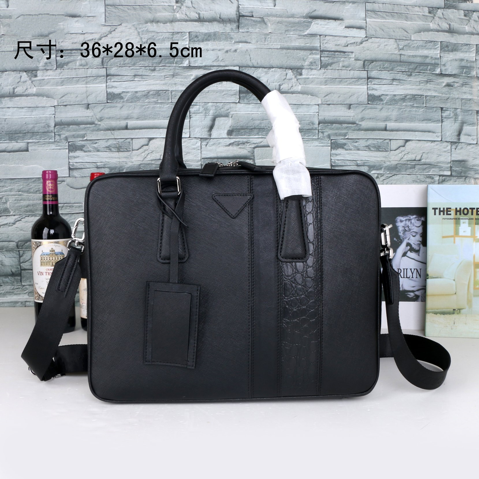 

2021 men's black leather designer briefcase laptop bag large capacity retro fashion office handbag