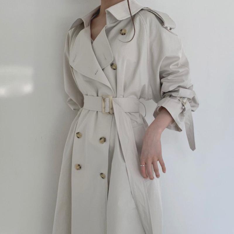 

Women' Trench Coats Temperament British Style Female Long Coat Loose Open Fork Fashion Office Lady Solid Color Slim High Waist Windbreakers, Blue