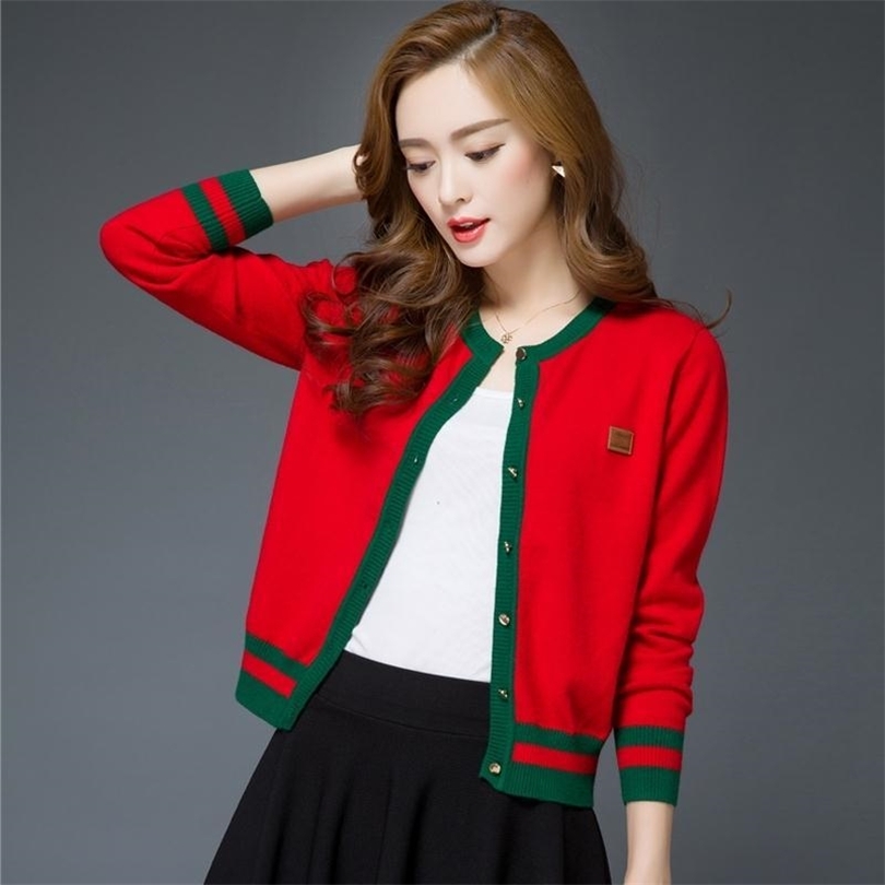 

Women's Knitted Cardigan Contrast Color Round Collar Thin Short Sweater Wholesale Spring Autumn Fashion Female Clothing 211018, Black