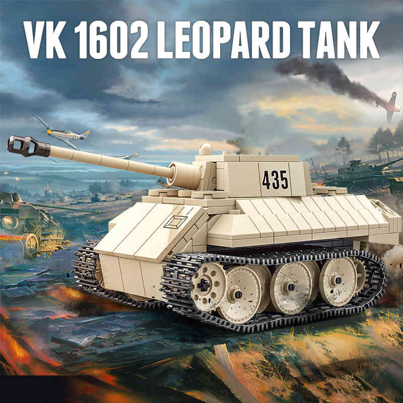 

446PCS Military German Light VK1602 Leopard Tank City Building Blocks WW2 Soldier Police Army Bricks Children Toys Gifts 1008 1020