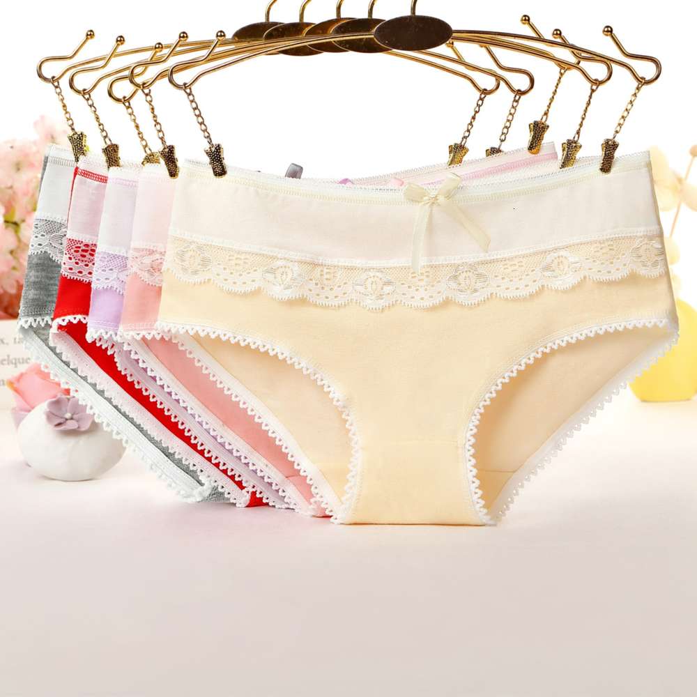 

B809 candy solid color underwear lace edge women's bow student cotton, Black;pink