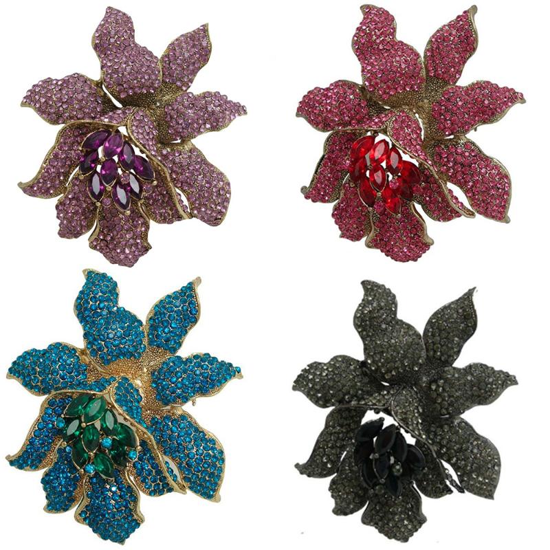 

Pins, Brooches Women's Austrian Crystal Rhinestone Large Flowers Orchid Brooch Pins Jewelry, Gray