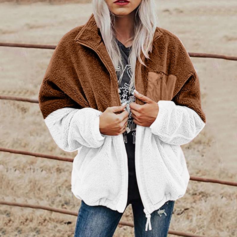 

Women's Jackets 2201 Autumn Long Sleeve Casual Zipper Turn Down Collar With Pockets Coats Outwear Casaco Feminino, Black;brown