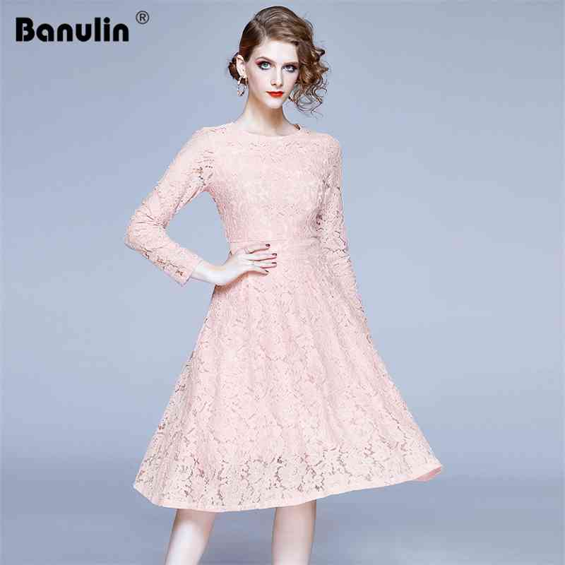 

Banulin Spring Lace Dresses Women Floral Crochet Hollow Out Vestidos Work Casual Elegant Ladies Evening Party Dress 210603, Blue
