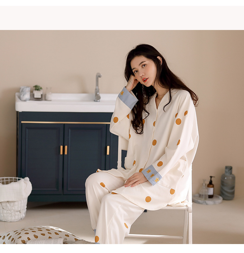 Women&#039;s Sleepwear Autumn Ladies Pajamas Set Printed Full Cotton Fresh Style Sleepwear Set Women Turn-down Collar Female Casual Homewear Pija-image-699849399