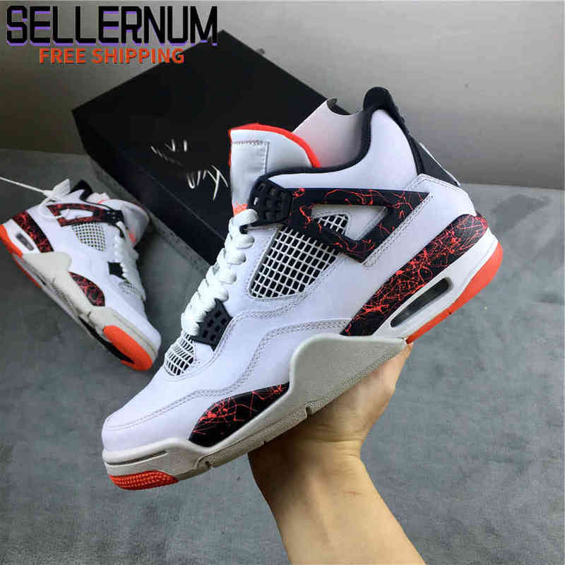 

Lava Jumpman 4 4s shoe White Red Mens Basketball Shoes, Bubble wrap packaging