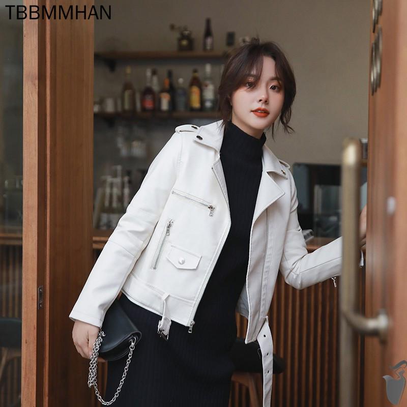

Women's Leather & Faux Women Coat Spring Autumn Long Sleeve With Belt Female Jacket Punk Ladies Casual Biker Moto Outerwear, Black