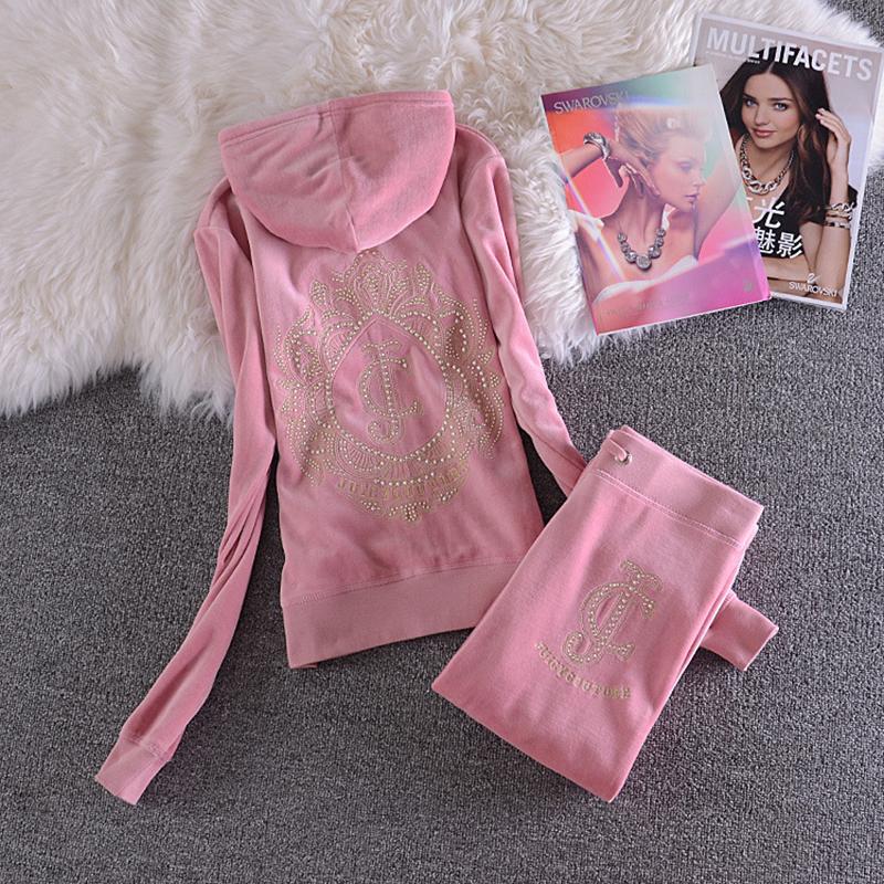 

Women' Two Piece Pants Spring Fall 2 Set Soft Velet Women Hoodie PatternTracksuit Sweatshirt Trousers With Pockets Pink Color Suits -XL, Gray
