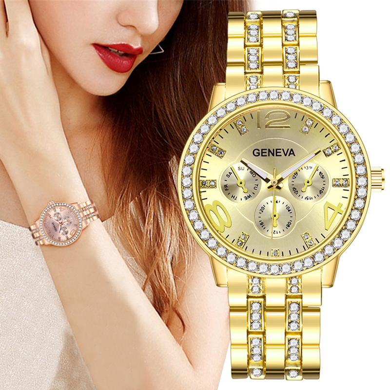 

Wristwatches Women Watches Luxury Top Brand Steel Strap Gold Female Clock Analog Quartz Ladies Diamond Bracelet Watch Gift, Silver